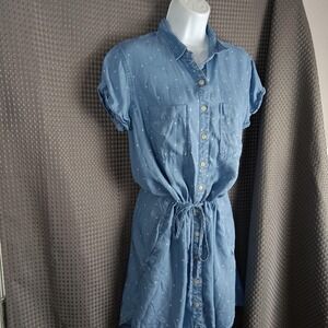 Thread & Supply Shirt Dress Womens‎ Medium Tencel Star Drawstring Waist Pockets